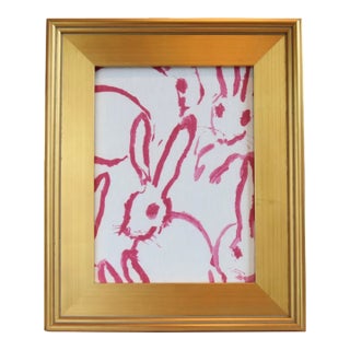 Framed Abstract Pink & White Bunny Linen Fabric Textile With Antiqued Gold Wood Frame For Sale