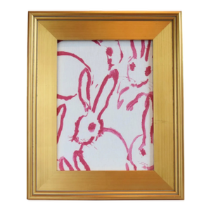 Framed Abstract Pink & White Bunny Linen Fabric Textile With Antiqued Gold Wood Frame
