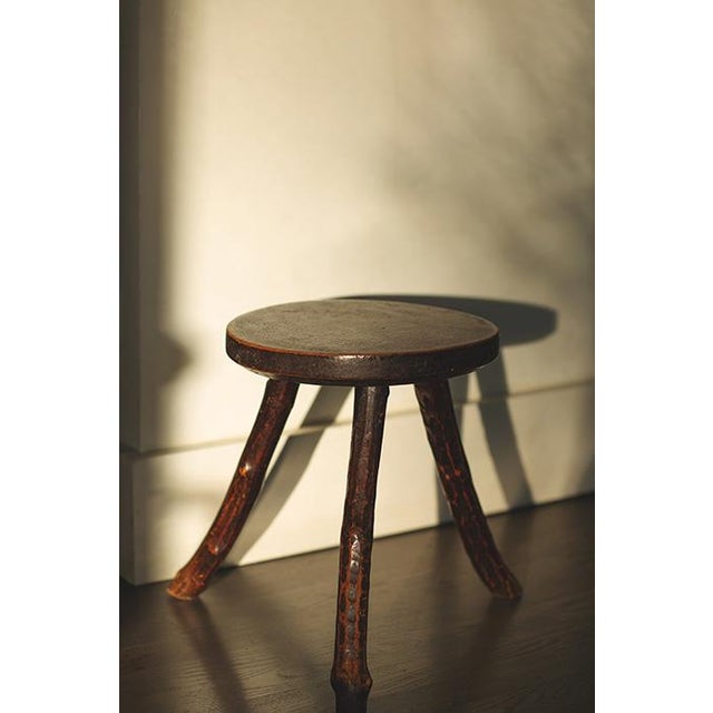 Chocolate Antique Primitive Farm Milking Stool, Mid 20th Century For Sale - Image 8 of 9