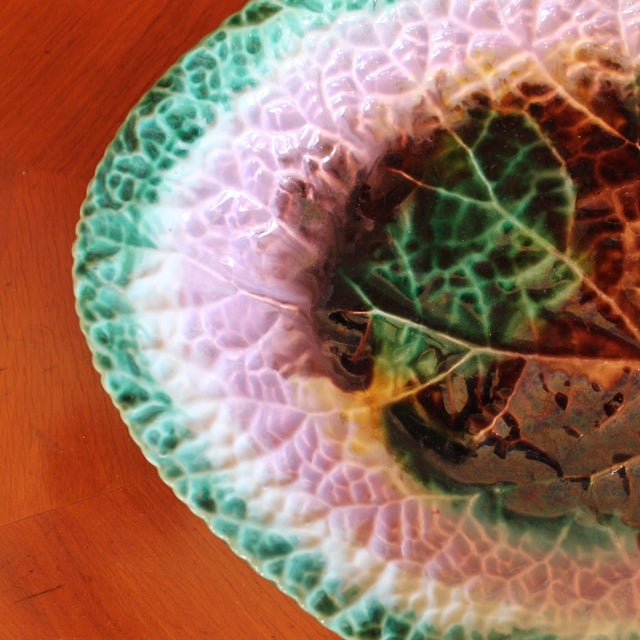 Late 19th Century Large Antique Begonia Leaf Majolica Dish For Sale - Image 5 of 8