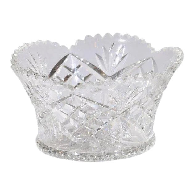 Circa 1900 English Cut Crystal Bowl with Scalloped Top & Diamond Motifs For Sale