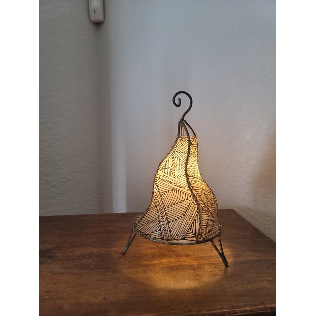 Metal Contemporary 14" Dancing Black and White Moroccan Traditional Henna Lamp For Sale - Image 7 of 9