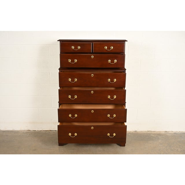 Late 20th Century Harden Furniture Georgian Solid Mahogany Triple Chest-on-Chest Highboy Dresser For Sale - Image 5 of 17