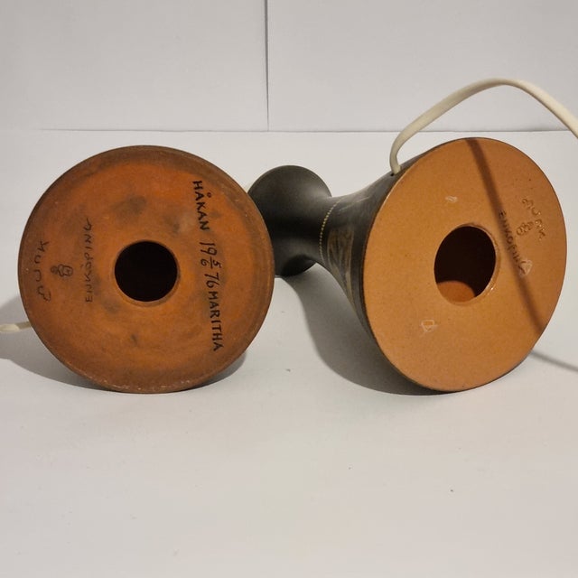 1960s Munk Keramik Ceramic Table Lamps Sgraffito Sweden Cave Art Motif - a Pair For Sale - Image 6 of 7