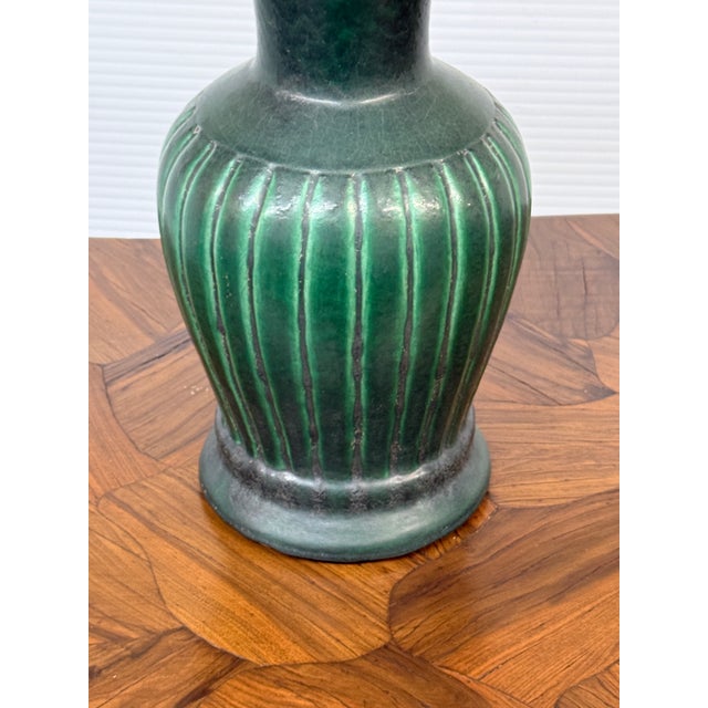 Chinese Antique Replica Green Ribbed Pottery Vase For Sale - Image 3 of 12
