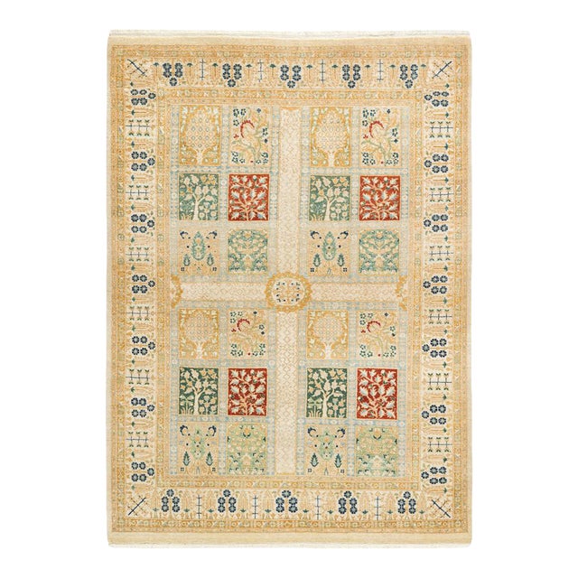 Mogul Collection Hand-Knotted Area Rug - Ivory 4' 2" x 6' 0" For Sale