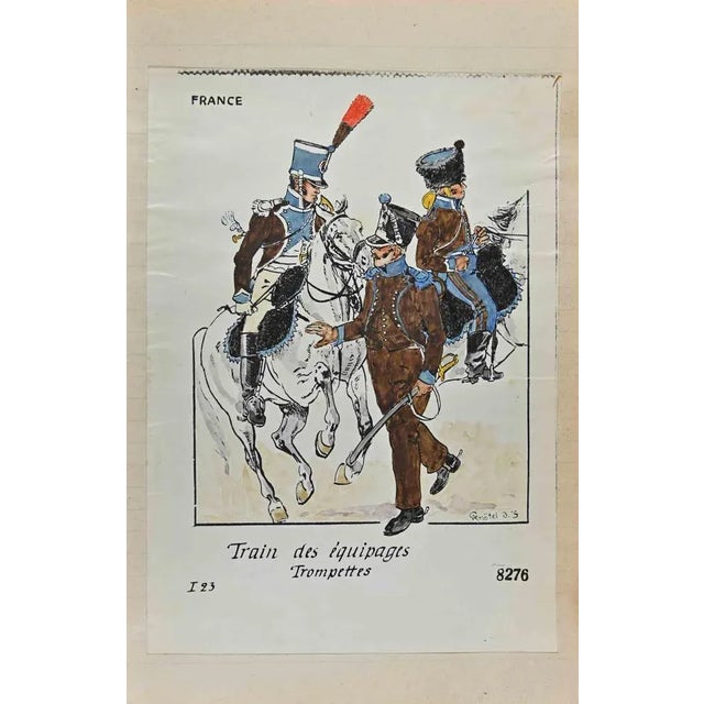 Train des Equipages Trompettes is an original drawing in ink and watercolor realized by Herbert Knotel in 1930/40s. Good...