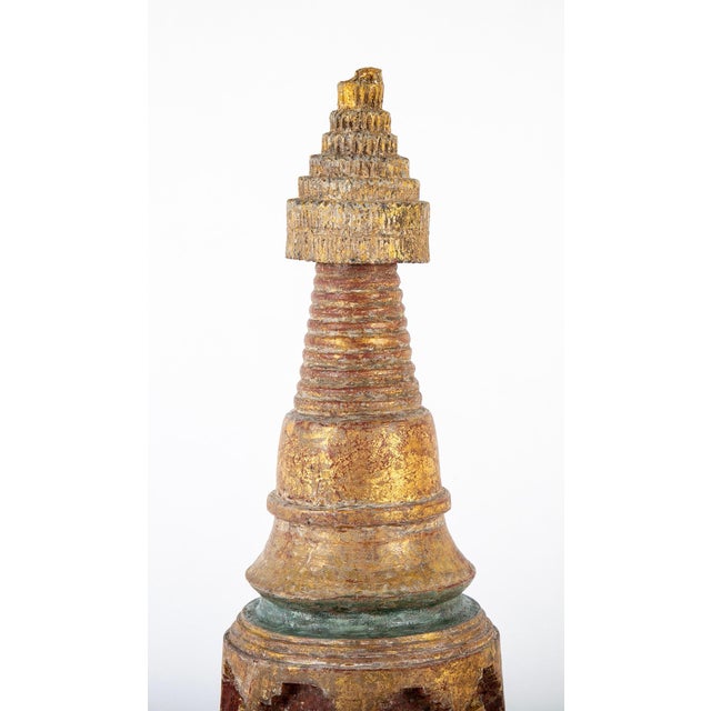 Brown 19th Burmese Carved and giltwood Stupa with Buddhas in Niches For Sale - Image 8 of 10