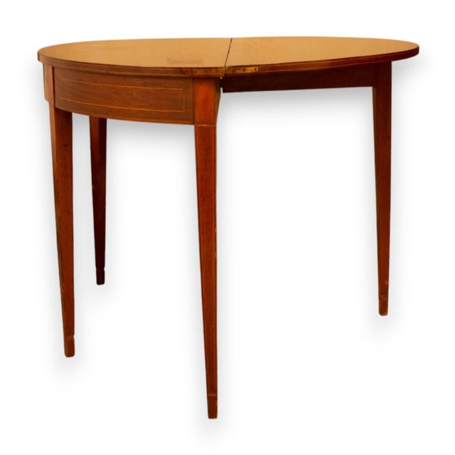 Wood Antique Federal Style Mahogany Demilune Folding Game Table With Delicate Inlay For Sale - Image 7 of 12