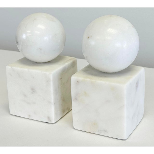Alabaster Vintage Alabaster Block Orb Bookends, a Pair For Sale - Image 8 of 12