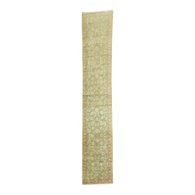 Zabihi Collection Narrow Antique Persian Tabriz Brown Green Runner - 2'4" x 14' For Sale