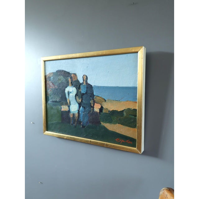 Mid 20th Century Mid-Century Modern 'Seaside Bench' Mini Abstract Figurative Landscape Oil Painting by Swedish Artist Eric Elfvén (1921–2008), Framed For Sale - Image 5 of 10