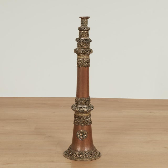 Bone Pair of Antique Copper Tibetan Horns or Dungchen For Sale - Image 7 of 14