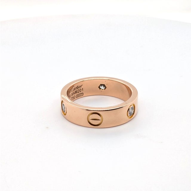 Metal Cartier "Love" Ring With Three Diamonds in 18k Rose Gold - Size 7.5 For Sale - Image 7 of 8