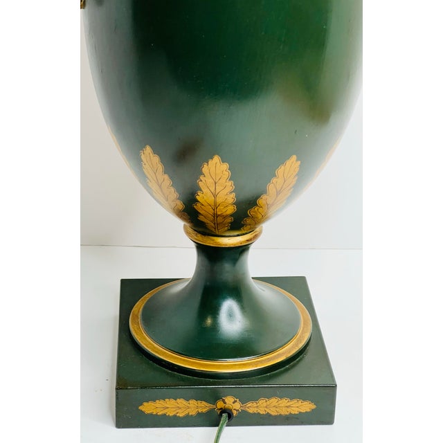 1960s Green Neoclassical Toleware Table Lamp For Sale - Image 5 of 11