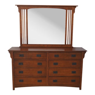 Bassett Mission Oak Arts & Crafts Dresser W. Mirror For Sale