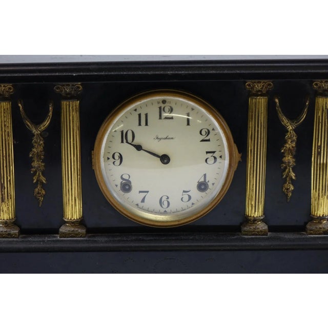 Antique Mantel Clock Ingraham with Marble & Bronze - 16" x 7.5" x 10.5"