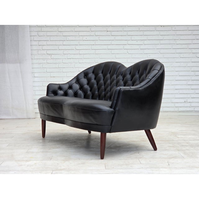 Scandinavian Sofa in Black Furniture Leather, 1960s For Sale - Image 10 of 18