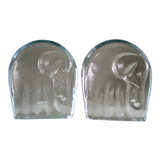 1960s Blenko Clear Elephant Bookends - a Pair For Sale