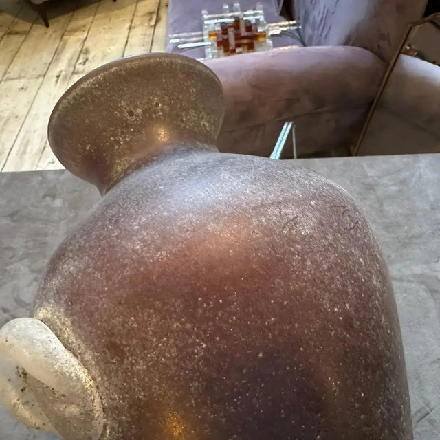 1970s Cenedese Style Modern Purple and White Scavo Murano Glass Amphora Vase For Sale - Image 6 of 12