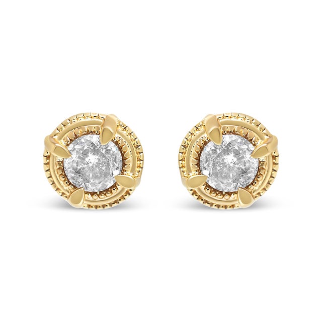 Elegant and timeless, these gorgeous tarnish resistant 14 Karat yellow gold plated 92.5% sterling silver stud earrings...