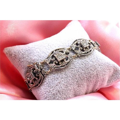 Metal Gold and Silver Bracelet with Central Crowned Diamonds For Sale - Image 7 of 11