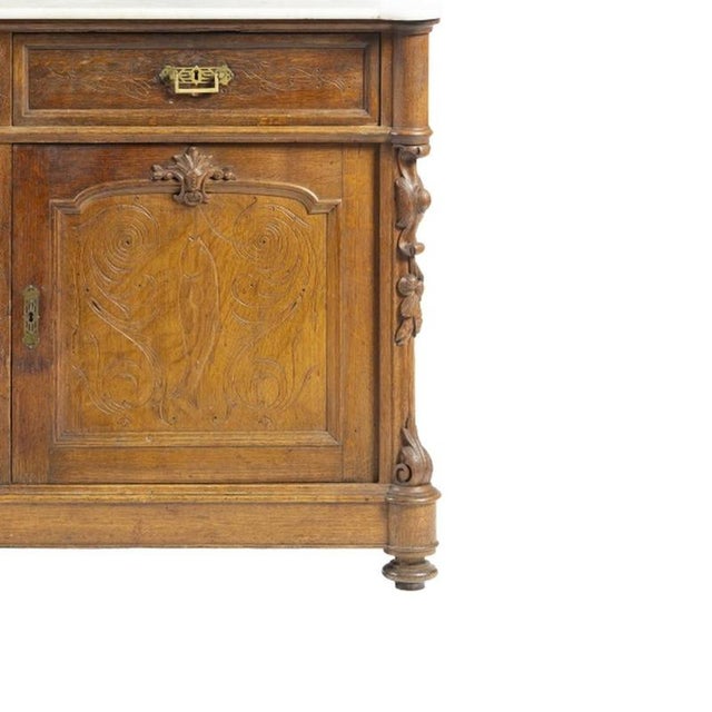 19th Century Henry II Oak and Marble Sideboard with Mirror For Sale - Image 5 of 6