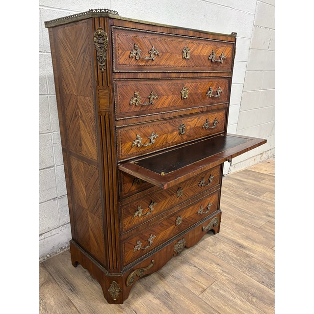 Brown Vintage Kingwood Revival French Louis XV Style Executive Semainier Chest Commode For Sale - Image 8 of 17