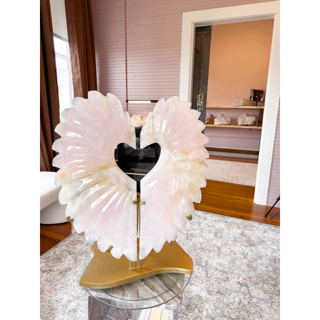 Monumental Rose Quartz “Winged Form” Sculpture With Golden Healer Inclusions – 28.5” Statement Piece For Sale In Greenville, SC - Image 6 of 18