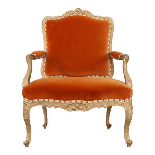 French 19th Century Louis XV Style Painted and Velvet Fauteuil For Sale