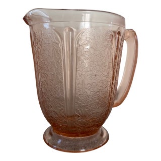 1930s Jeannette Cherry Blossom Pink Depression Glass 36 Oz Pitcher 7" High For Sale