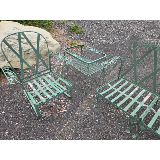 Metal Vintage Woodard Wrought Iron Patio Set - 4 Pieces For Sale - Image 7 of 12