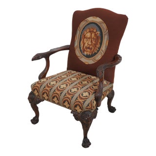 Outstanding Georgian Needlepoint Paw Foot Open Armchair For Sale