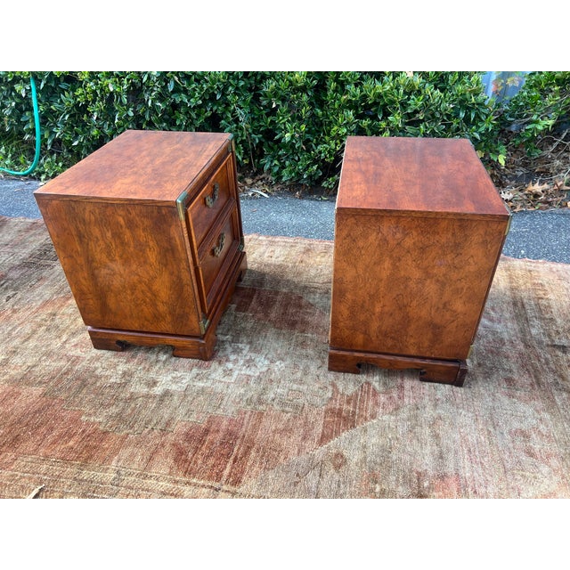 Brown 1970s Vintage Burl and Brass Chinoiserie Nightstands - a Pair For Sale - Image 8 of 12