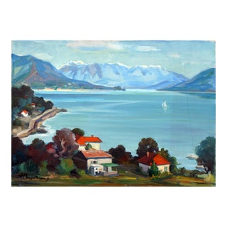 Mid Century Croatian Coast With Sailboat Landscape by Anany Alexeevich Verbitsky For Sale