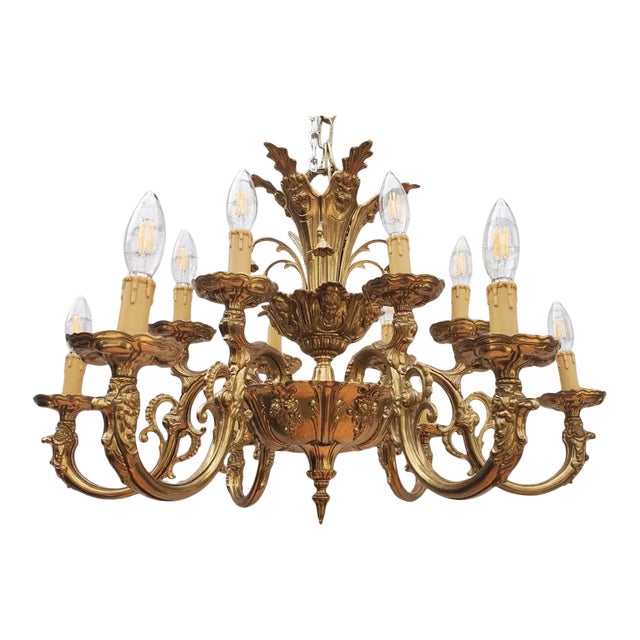 Antique Italian Baroque Style Ornate Figural Ormolu Brass Chandelier - Pair For Sale