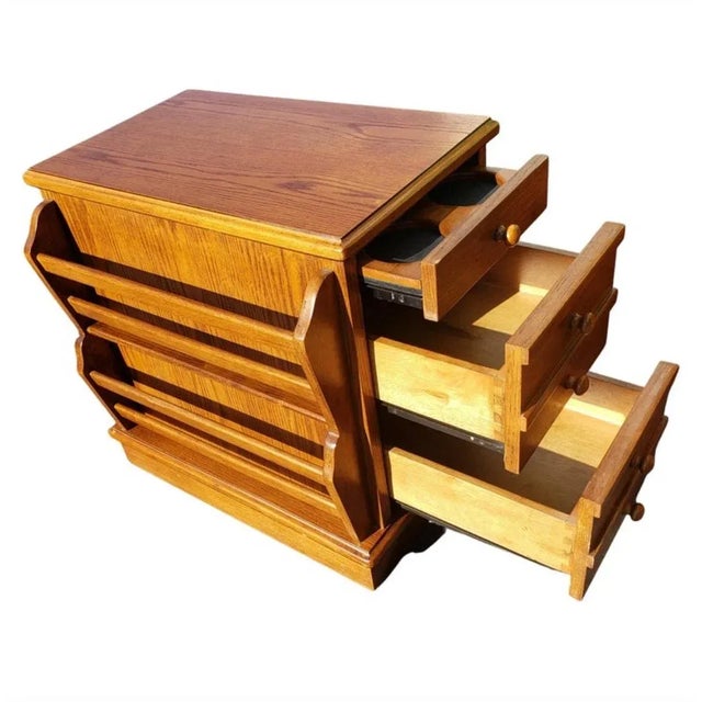 Vintage 3 Drawers Amish Crafted Oak End Tables With Magazine Racks, Circa 1970s - a Pair For Sale In Washington DC - Image 6 of 10