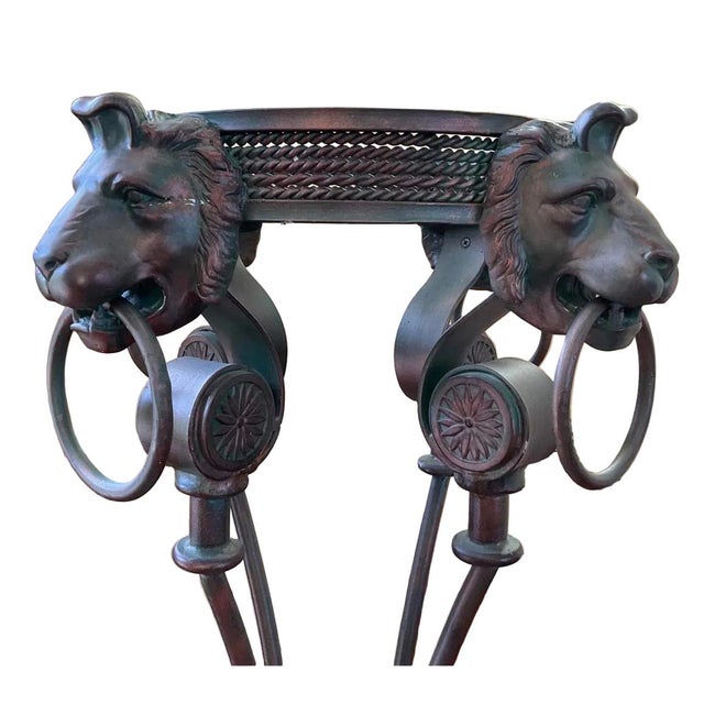 Cream 1960s Pair of Neoclassical Lion-Head Plant Stands With Faux-Marble Base For Sale - Image 8 of 17