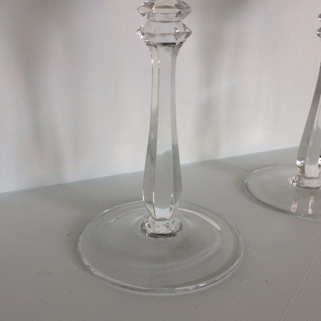 Metal Vintage Double Line Platinum Rim Crystal Wine Glasses - a Pair For Sale - Image 7 of 13