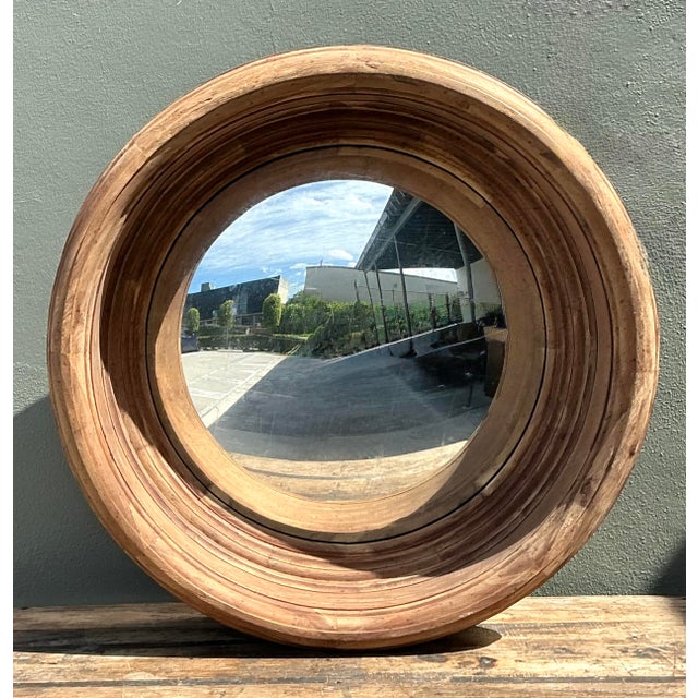 Contemporary Vintage Monumental Arteriors Heavy Wood Frame Convex Mirror For Sale - Image 3 of 12
