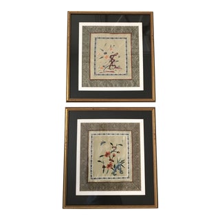 Early 20th Century Chinese Framed Embroidered Silk Panels 15" - a Pair For Sale