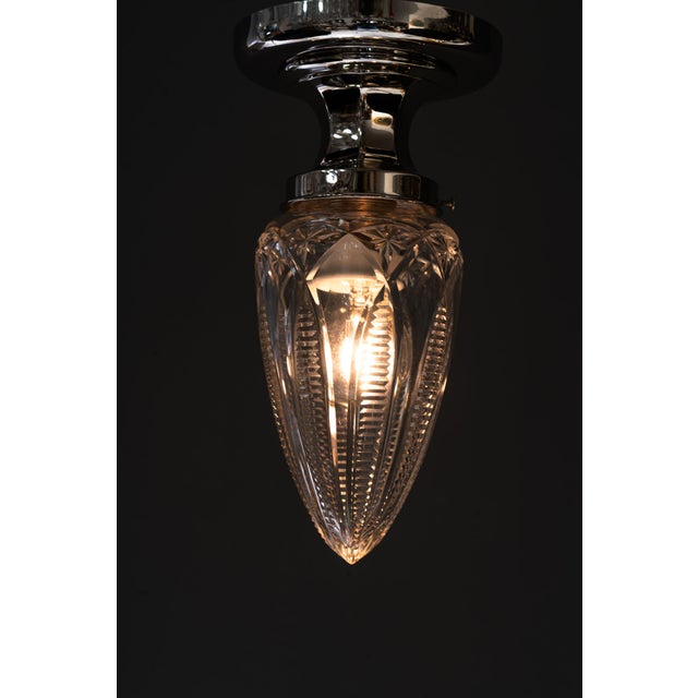 1920s Vintage Nickel-Plated Ceiling Lamps with Cut Glass Shades, 1920, Set of 2 For Sale - Image 5 of 17