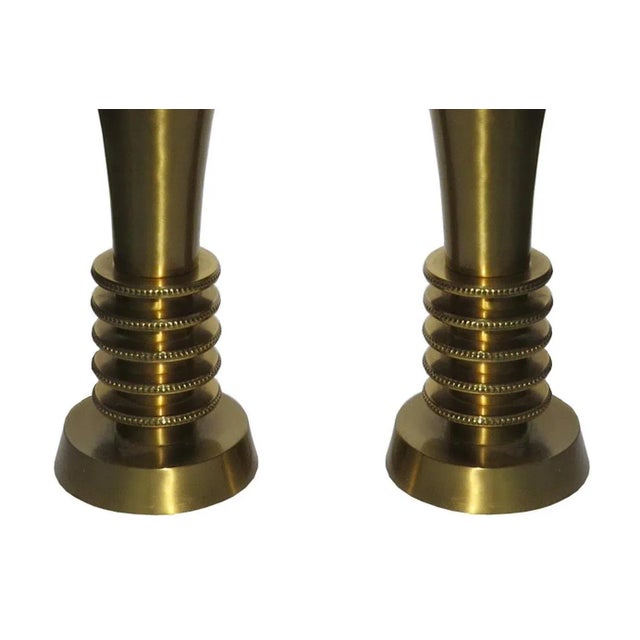 Art Deco Machine Age Brass Table Lamps - a Pair For Sale In Chicago - Image 6 of 11