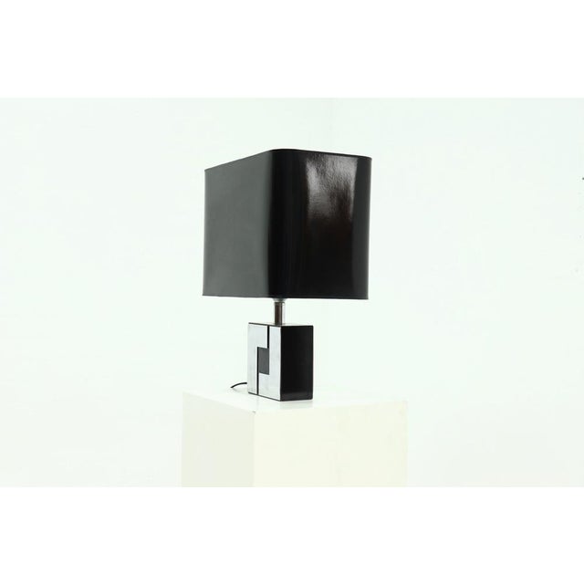 Mid-Century Modern Laminated Wood and Chromed Steel Table Lamp in the style of Philippe Jean, 1970s For Sale - Image 3 of 8
