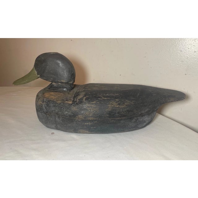 Vintage 69 Tuckerton Carved Wood Folk Art Hollow Body Black Duck Decoy Sculpture For Sale - Image 4 of 12