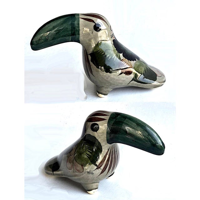 Mid-Century Modern 1970s Tonalá Mexico Ceramic Green Toucan Bird Figurine For Sale - Image 3 of 9