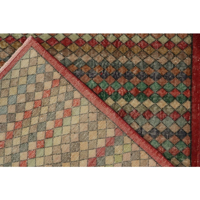1960s Vintage Art Deco Rug in Multicolor Lattice Geometric Pattern For Sale In New York - Image 6 of 6
