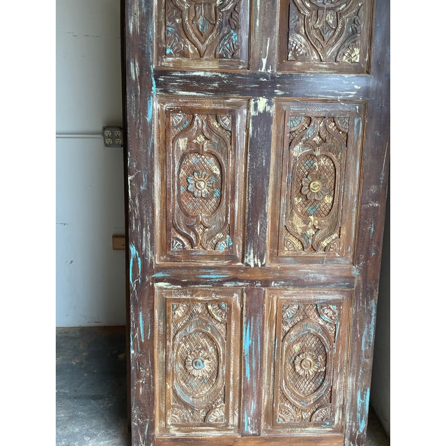 Mid-Century Modern Vintage Hand-Carved Rustic Barn Door – Reclaimed Wood Farmhouse Statement Door Panel 84x36 For Sale - Image 3 of 7