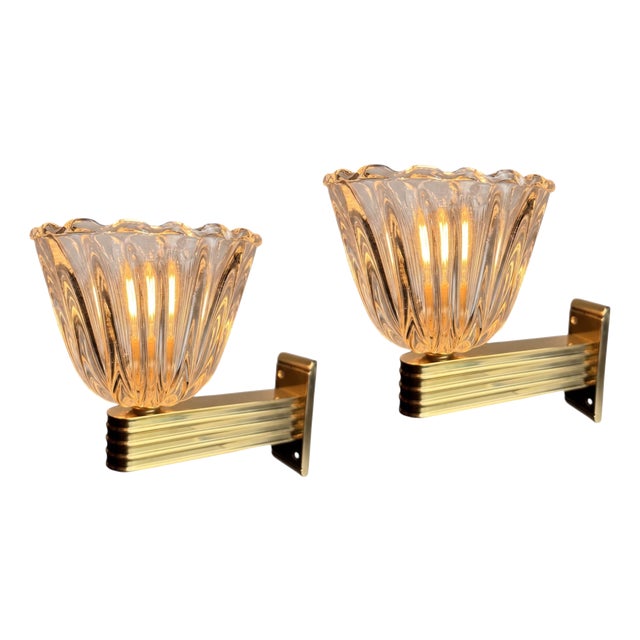 Murano Glass Wall Lamps attributed to Ercole Barovier, Italy, 1990s, Set of 2 For Sale