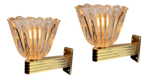 Murano Glass Wall Lamps attributed to Ercole Barovier, Italy, 1990s, Set of 2